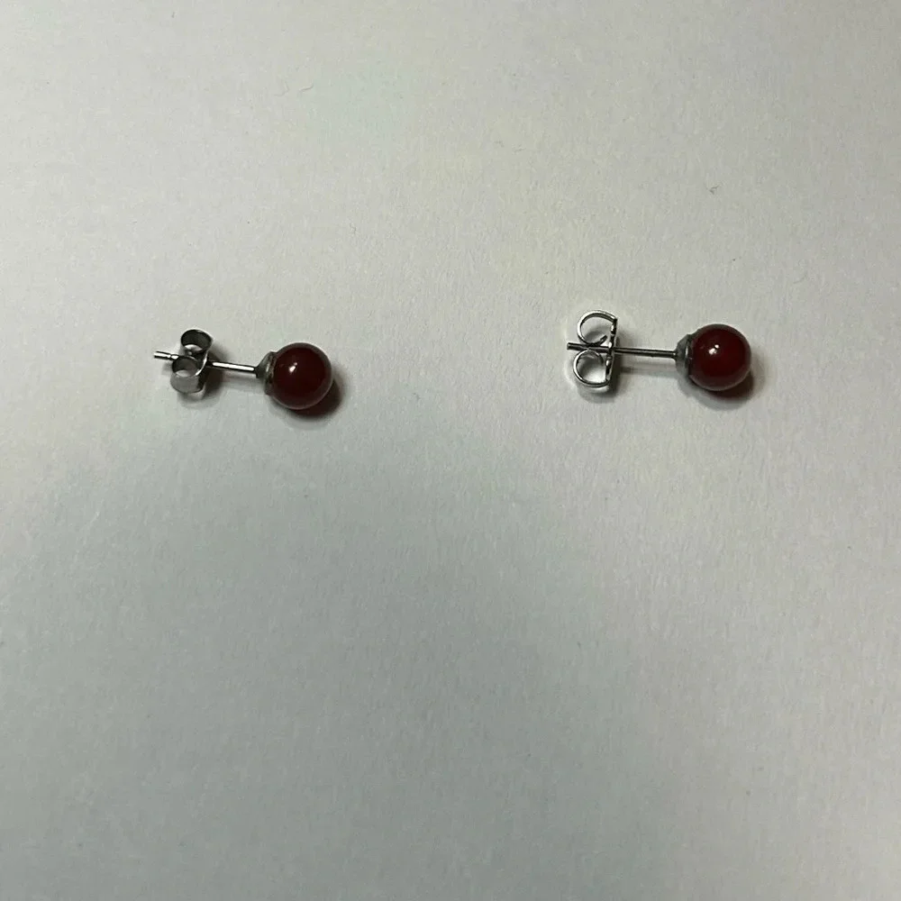 3/$20 Small Cute Silver Plated Dark Red/Brown Circular Ball Stud Earrings